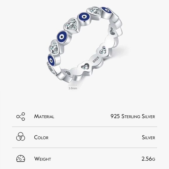 Inlay Evil Eye Ring 925 Sterling Silver Ring - Picture 3 of 12